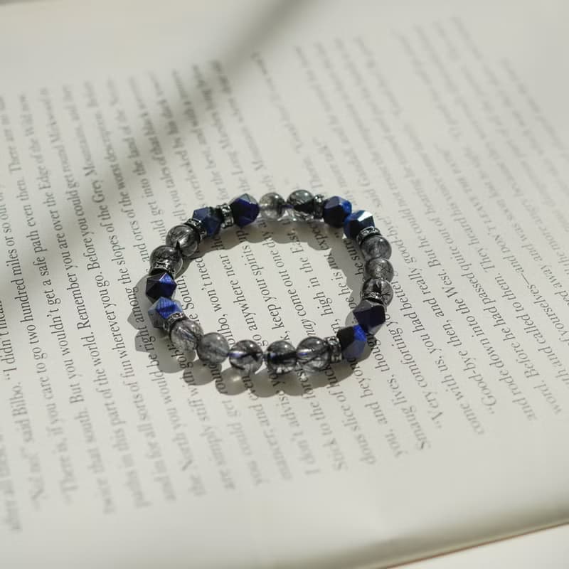 切面藍虎眼黑髪晶14KGF手鏈