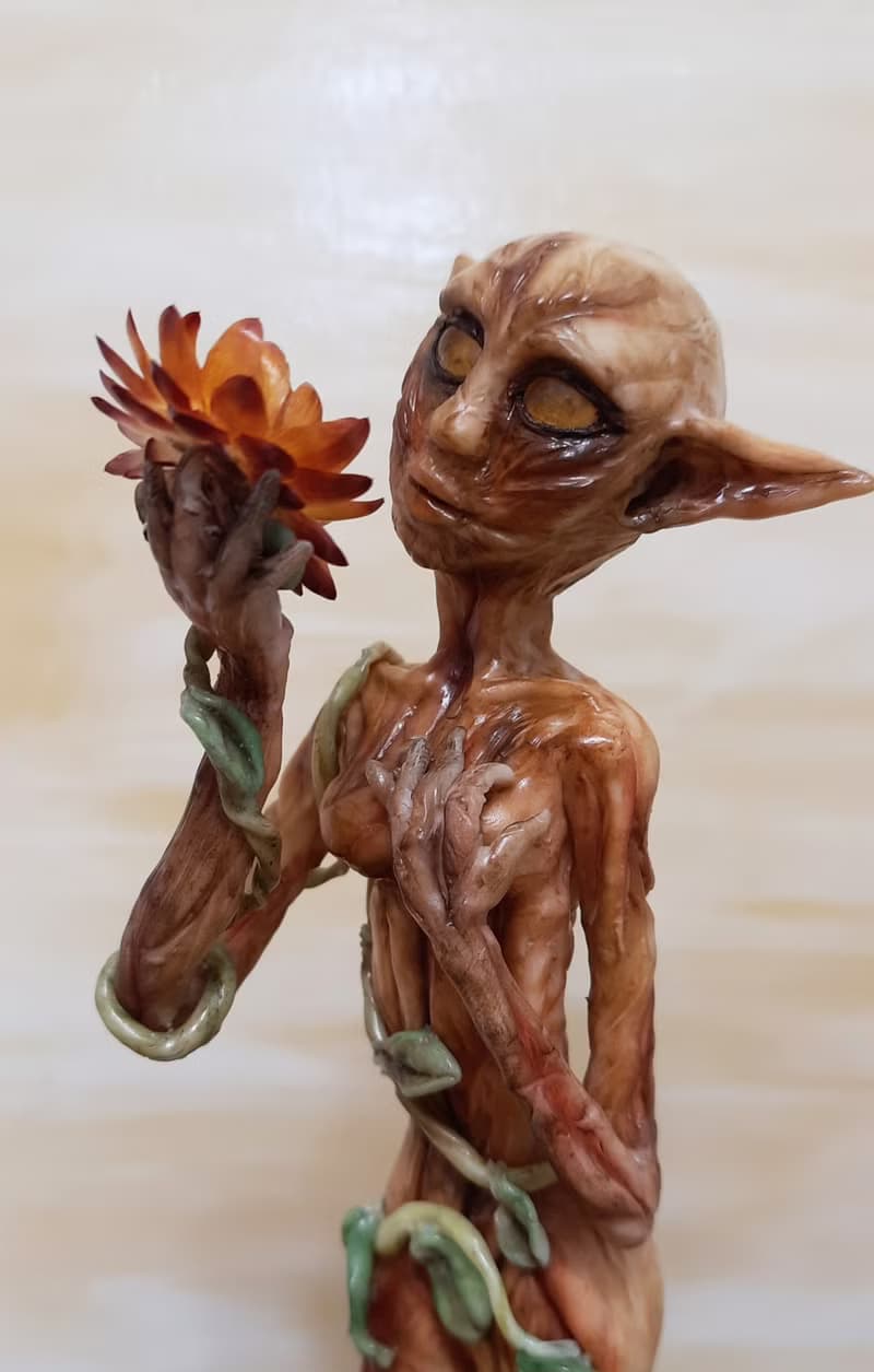 Elf art doll OOAK, Dryad Fairy sculpture, Fantasy art doll miniature