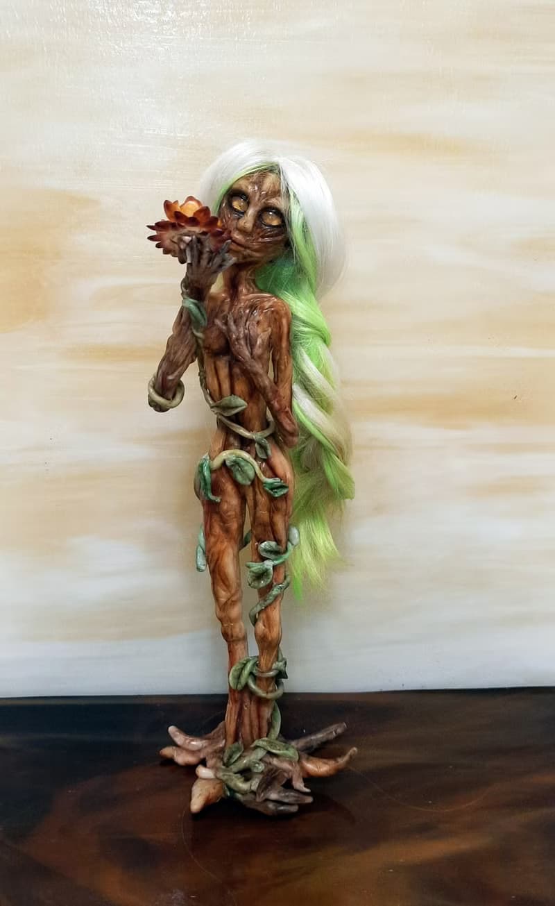 Elf art doll OOAK, Dryad Fairy sculpture, Fantasy art doll miniature