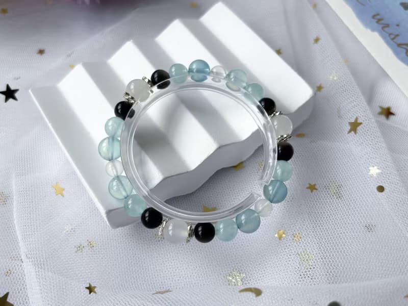 【月影】天然海藍寶 銀曜石 藍月亮石 玉髓 S925純銀 設計手鍊