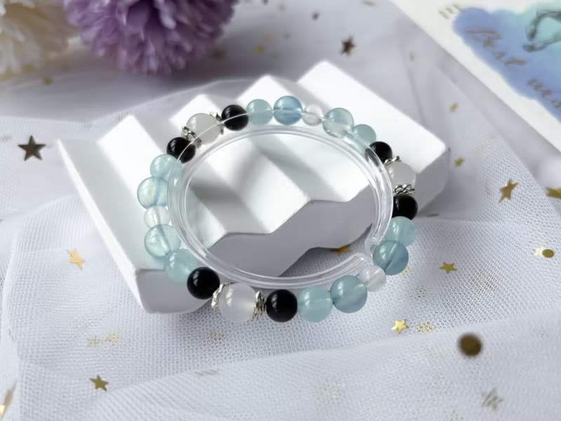 【月影】天然海藍寶 銀曜石 藍月亮石 玉髓 S925純銀 設計手鍊