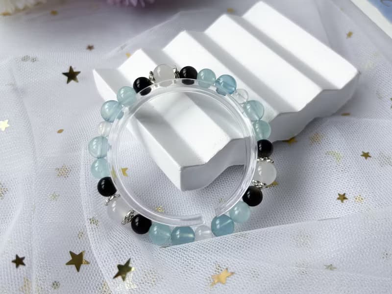 【月影】天然海藍寶 銀曜石 藍月亮石 玉髓 S925純銀 設計手鍊