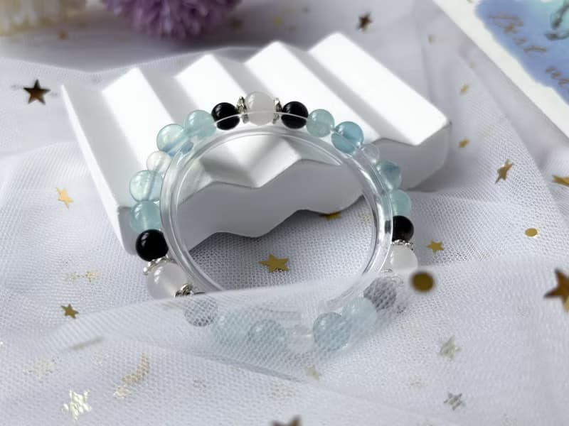 【月影】天然海藍寶 銀曜石 藍月亮石 玉髓 S925純銀 設計手鍊