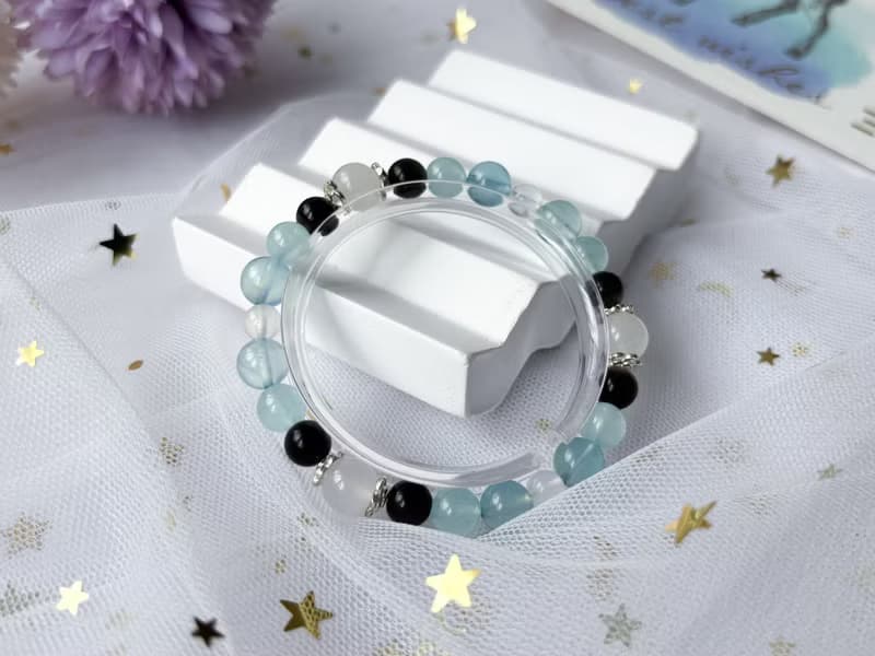 【月影】天然海藍寶 銀曜石 藍月亮石 玉髓 S925純銀 設計手鍊