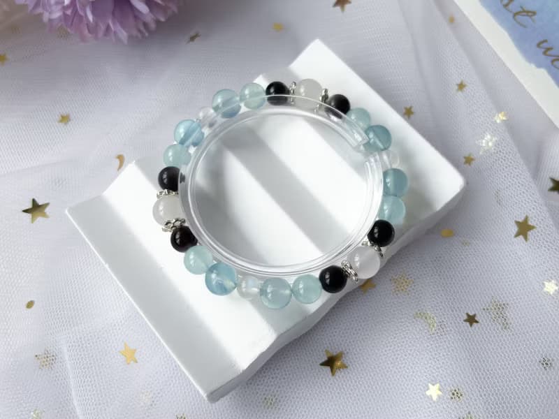 【月影】天然海藍寶 銀曜石 藍月亮石 玉髓 S925純銀 設計手鍊