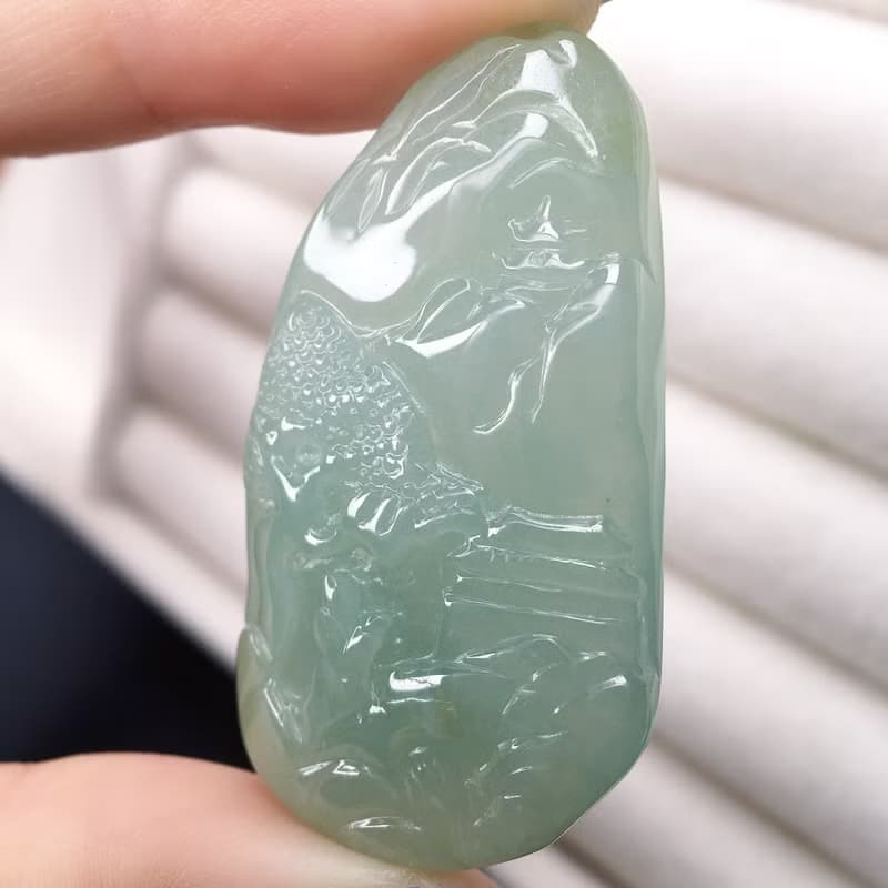 冰種翡翠山水牌 | 天然緬甸A貨翡翠 | 送禮