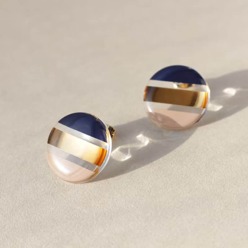 ストライプ(ネイビー×ベージュ)ピアス/イヤリング