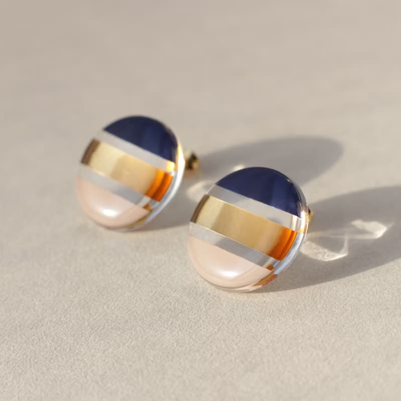 ストライプ(ネイビー×ベージュ)ピアス/イヤリング
