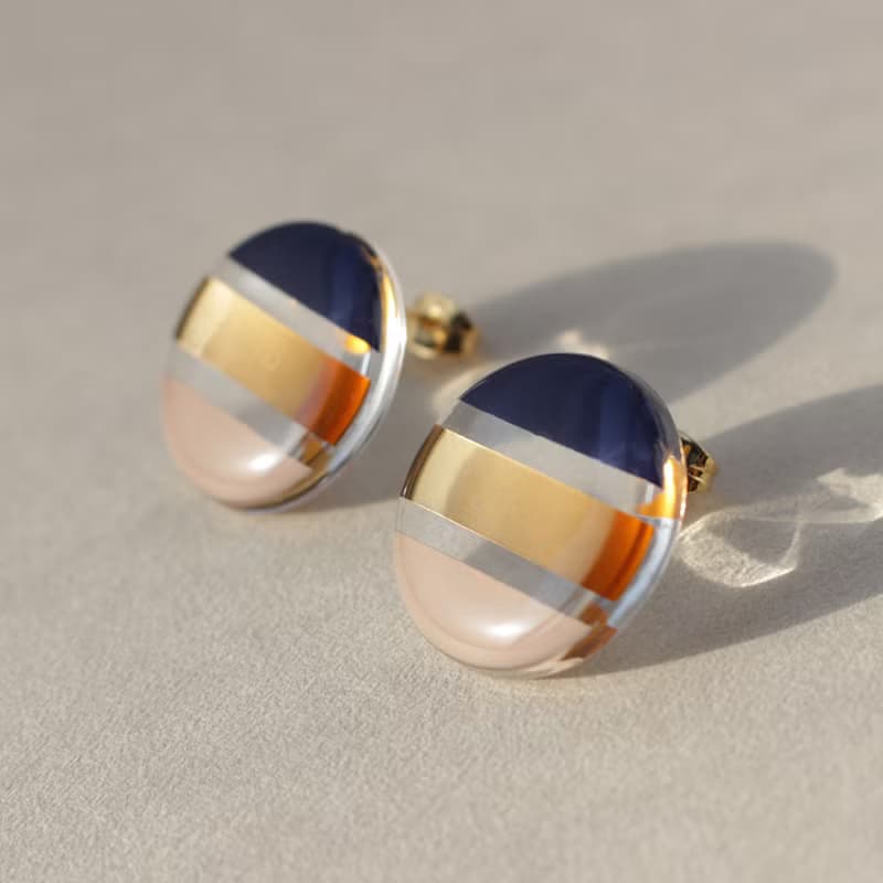 ストライプ(ネイビー×ベージュ)ピアス/イヤリング