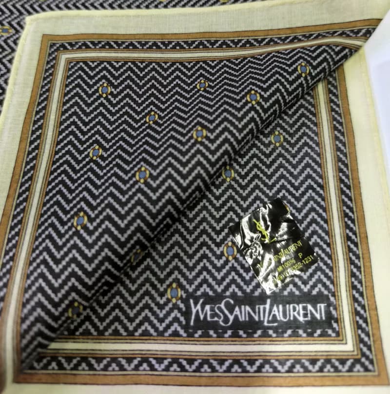 Yves Saint Laurent Vintage Handkerchief Herringbone Gray 19 x 18.5 inches