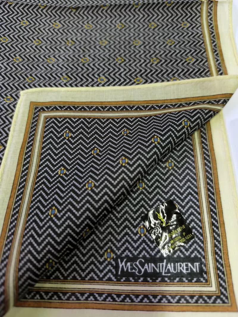 Yves Saint Laurent Vintage Handkerchief Herringbone Gray 19 x 18.5 inches