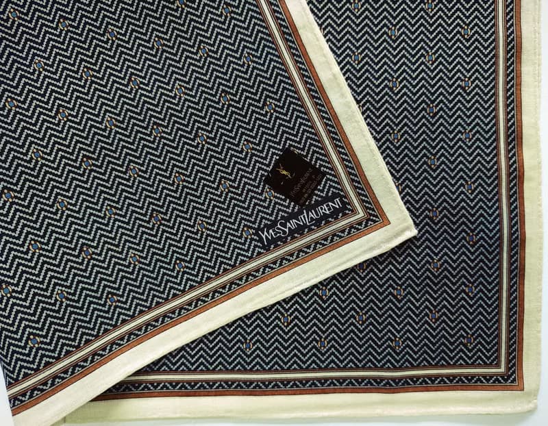 Yves Saint Laurent Vintage Handkerchief Herringbone Gray 19 x 18.5 inches