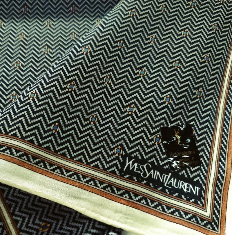 Yves Saint Laurent Vintage Handkerchief Herringbone Gray 19 x 18.5 inches