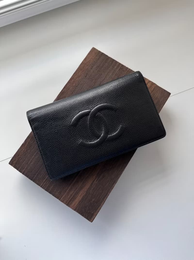 中古包 Chanel 香奈兒 黑色魚子醬皮長款錢包(雙折)