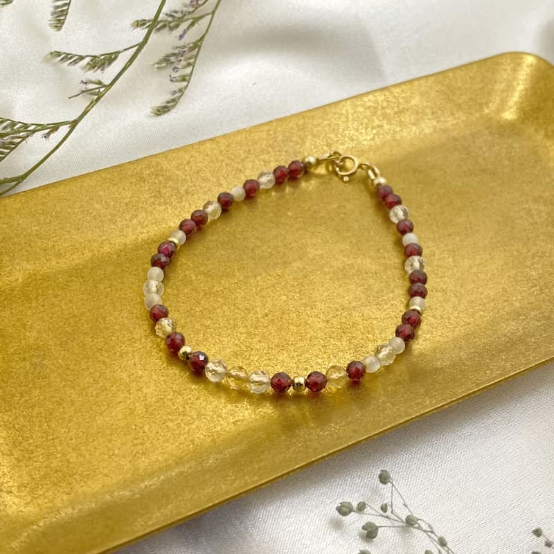 【女性首選】水晶手鍊/黃水晶x石榴石x14KGF注金|流金