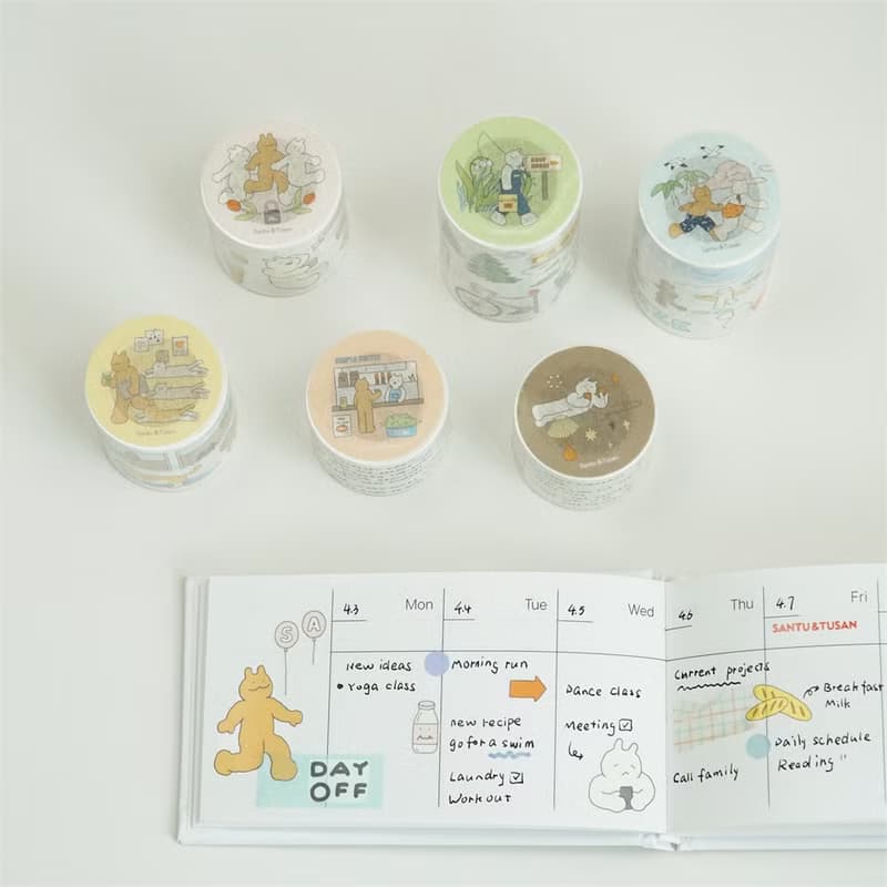 【桑兔兔桑】系列 和紙 PET 紙膠帶 6 件套組