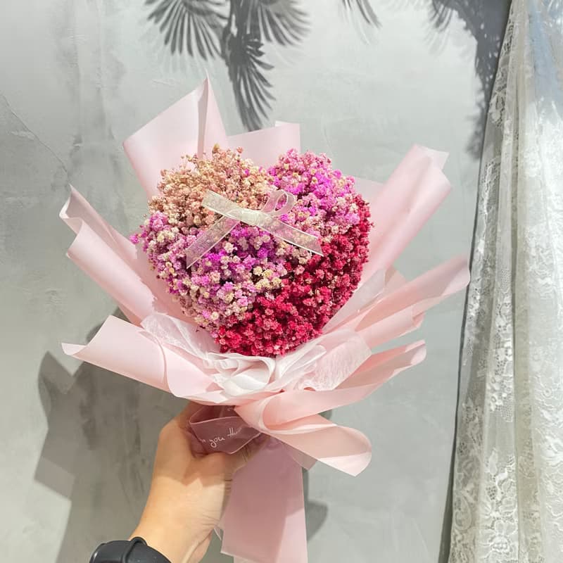 愛心花束 乾燥花 粉色系