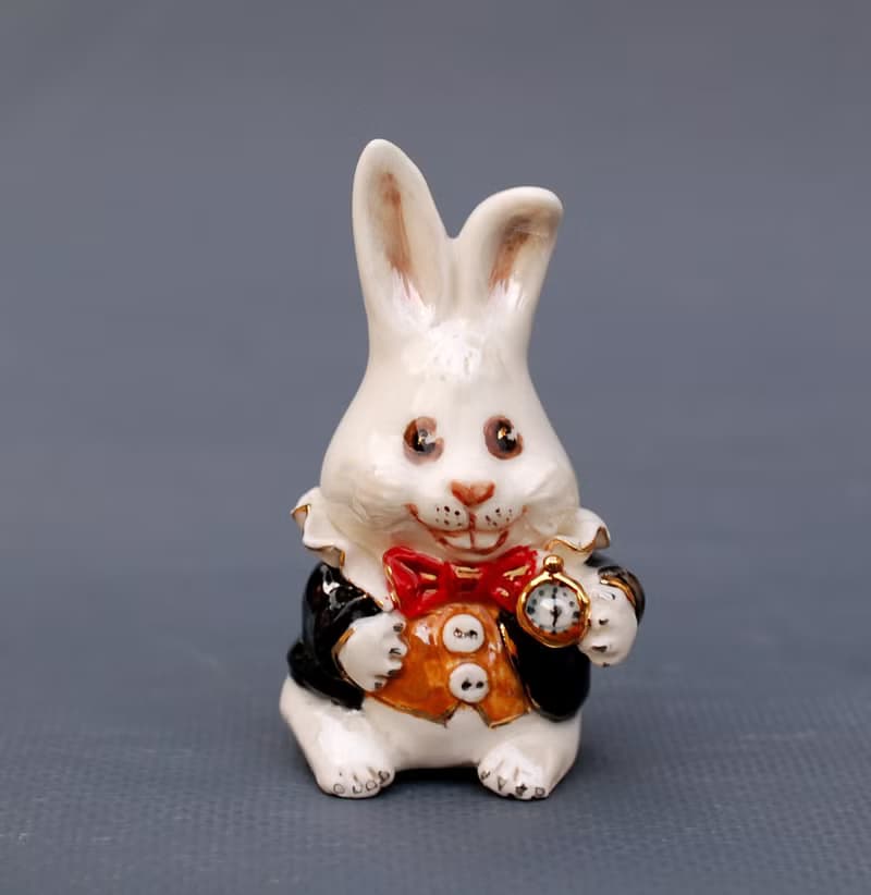 Porcelain rabbit figurine Alice in Wonderland White fairy hare Ceramic figurine