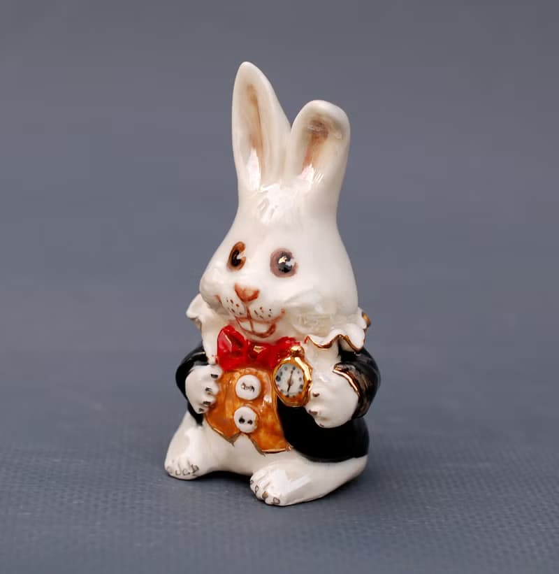 Porcelain rabbit figurine Alice in Wonderland White fairy hare Ceramic figurine
