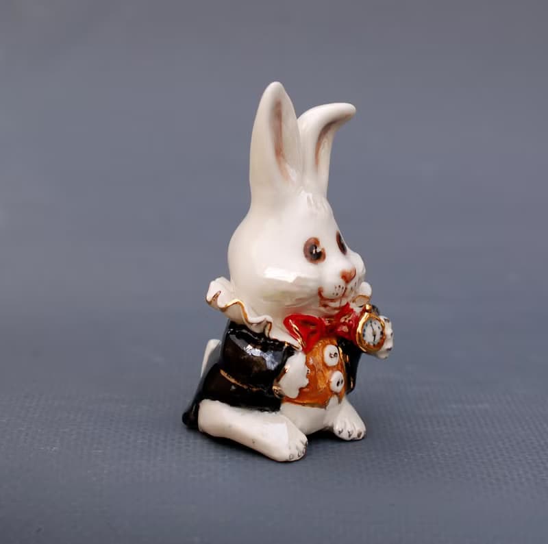 Porcelain rabbit figurine Alice in Wonderland White fairy hare Ceramic figurine