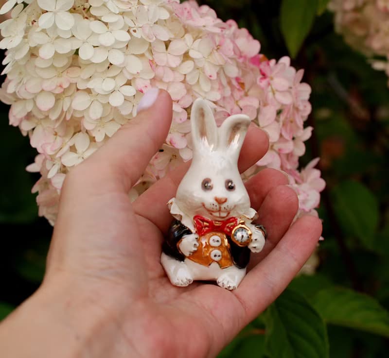 Porcelain rabbit figurine Alice in Wonderland White fairy hare Ceramic figurine