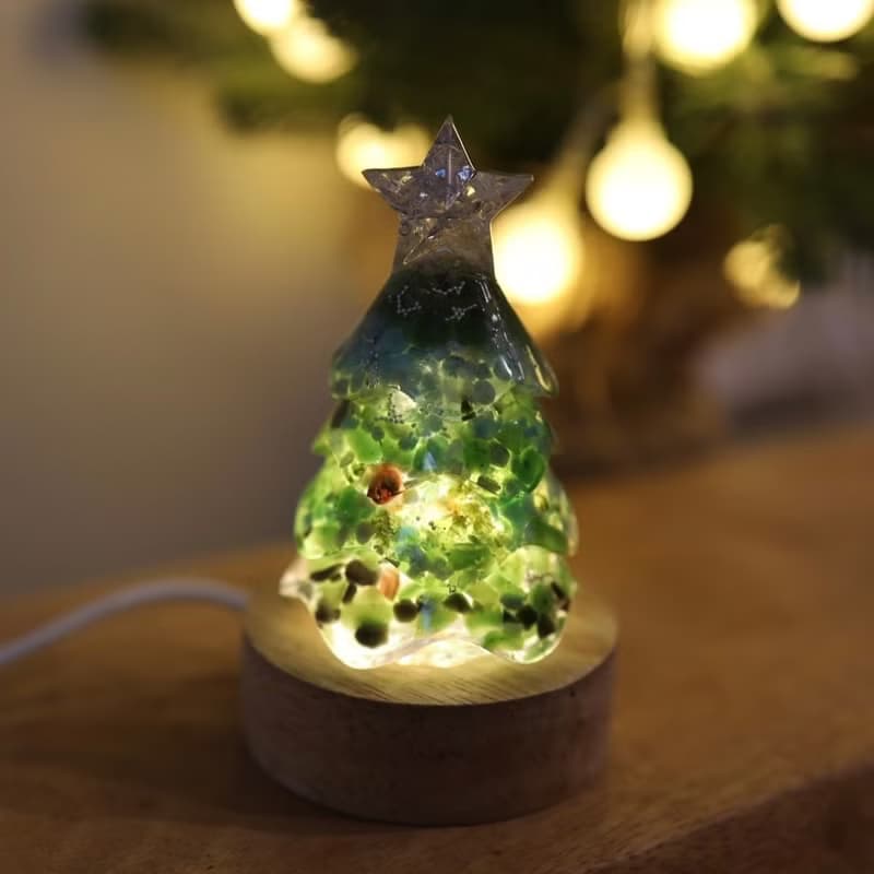 【聖誕節禮物】星願綠色水晶聖誕樹小夜燈奧剛能量樹寶石樹