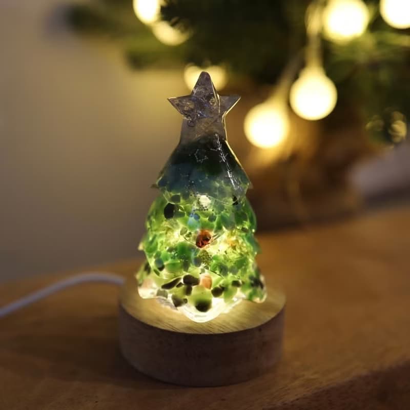 【聖誕節禮物】星願綠色水晶聖誕樹小夜燈奧剛能量樹寶石樹