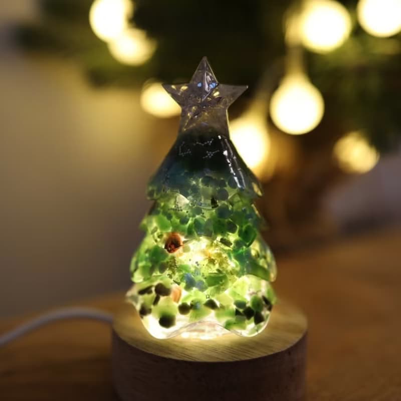 【聖誕節禮物】星願綠色水晶聖誕樹小夜燈奧剛能量樹寶石樹