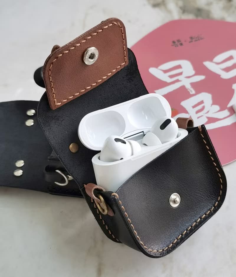 皮革diy材料包 AirPodsPro蘋果耳機保護套頭層牛皮耳機包手縫套裝