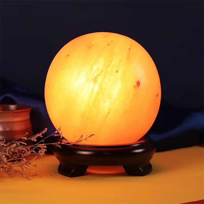 6吋玫瑰圓球  鹽燈 I 特製底座 I 原木底座 入厝禮 招財淨化