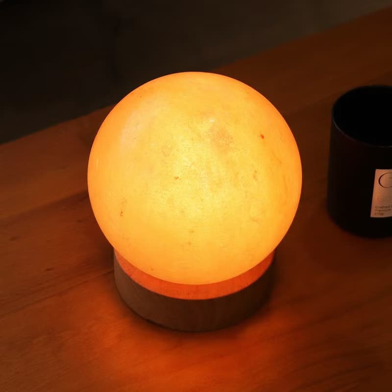 6吋玫瑰圓球  鹽燈 I 特製底座 I 原木底座 入厝禮 招財淨化