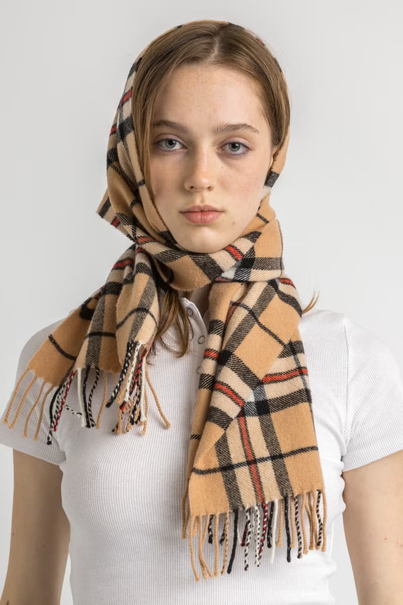 80s Vintage Checked Scotland Lambswool Scarf Woman Vintage Accessories 5938