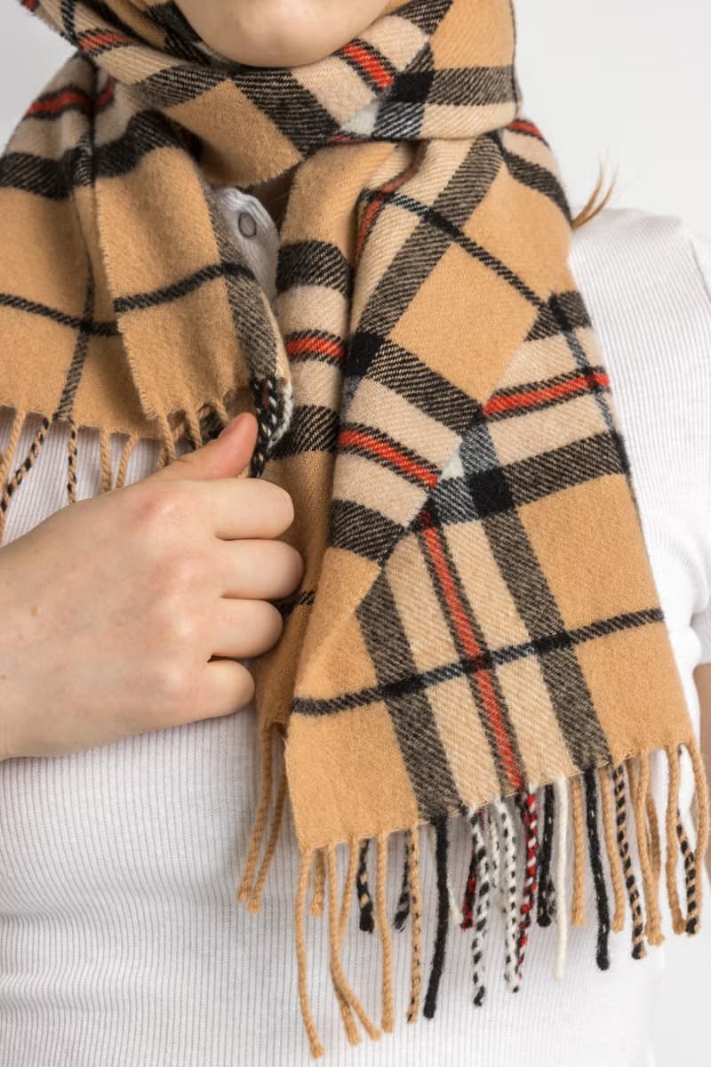 80s Vintage Checked Scotland Lambswool Scarf Woman Vintage Accessories 5938