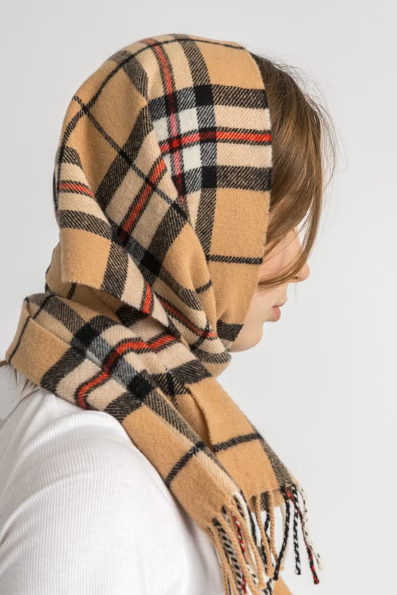 80s Vintage Checked Scotland Lambswool Scarf Woman Vintage Accessories 5938