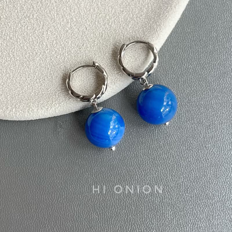 Hi Onion原創小眾天然復古藍瑪瑙耳環S925銀耳扣新中式男女耳夾