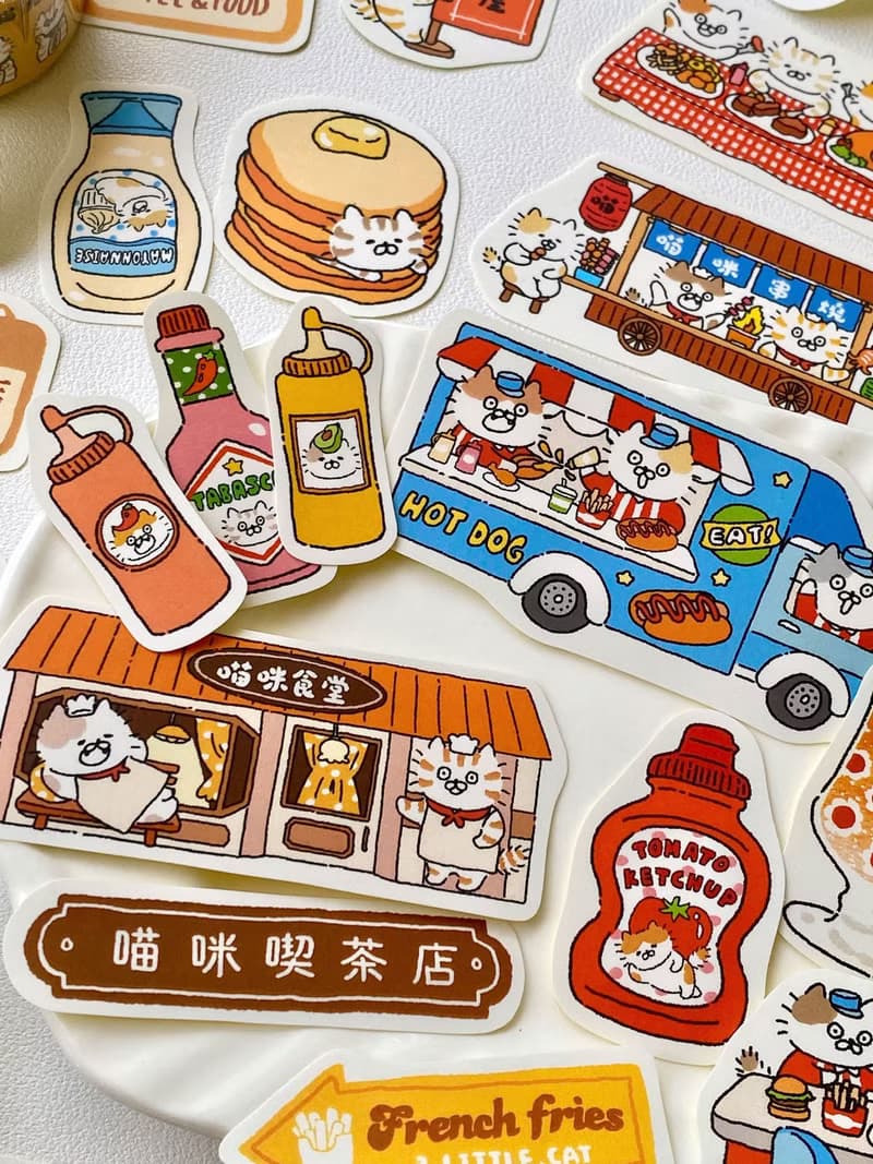 3小喵咪/喵咪復古餐廳/貼紙包/手帳貼紙/共8款