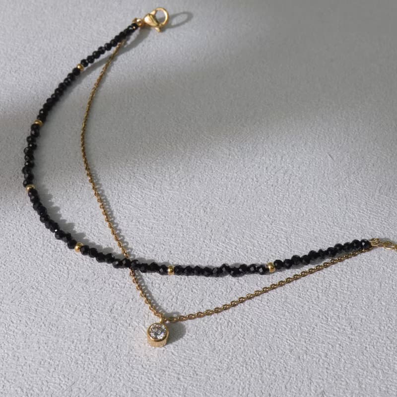 黑暗相擁。尖晶石單鑽手鍊