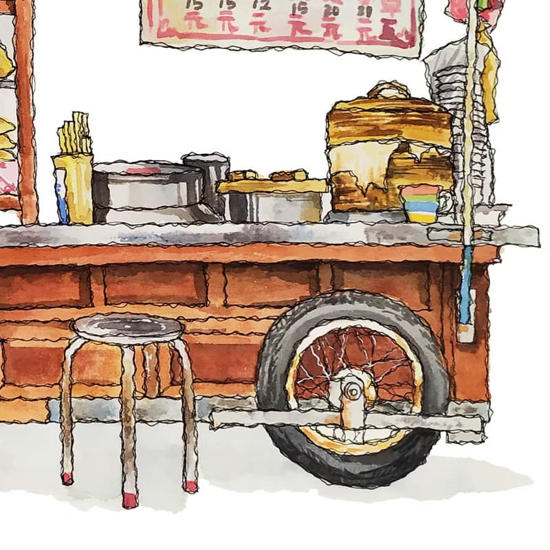 台灣懷舊街景海報-北港杏仁茶早餐餐車-藝術微噴/文創掛畫/複製畫