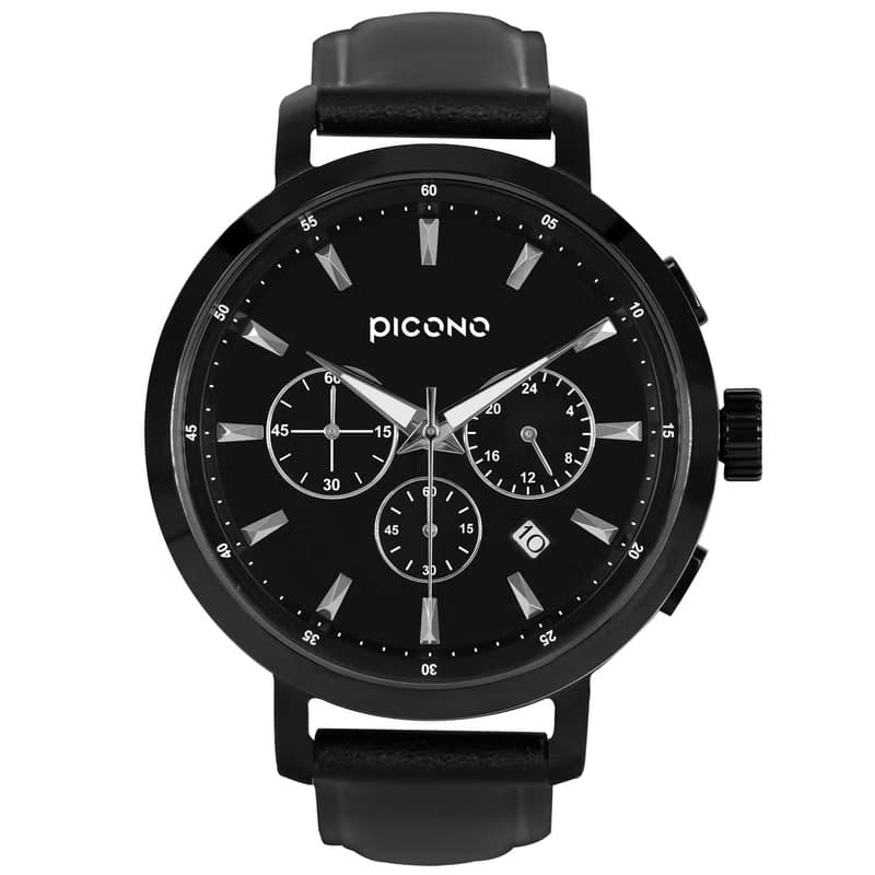 D-Time 真三眼多功能系列真皮錶帶手錶  DT-9202 黑色