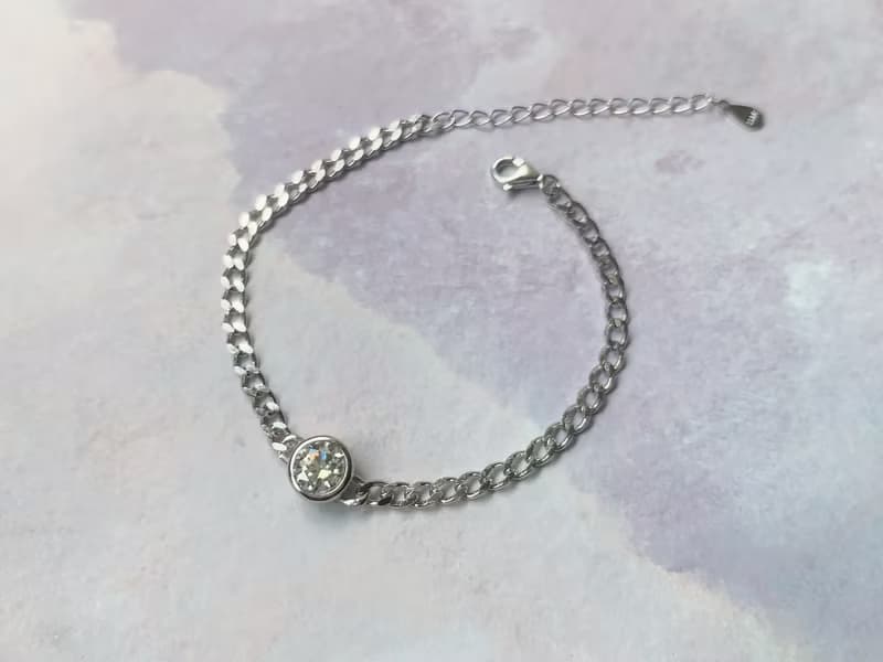 1克拉 莫桑石 純銀手鍊 璀璨火光 輕珠寶  鑽石光芒