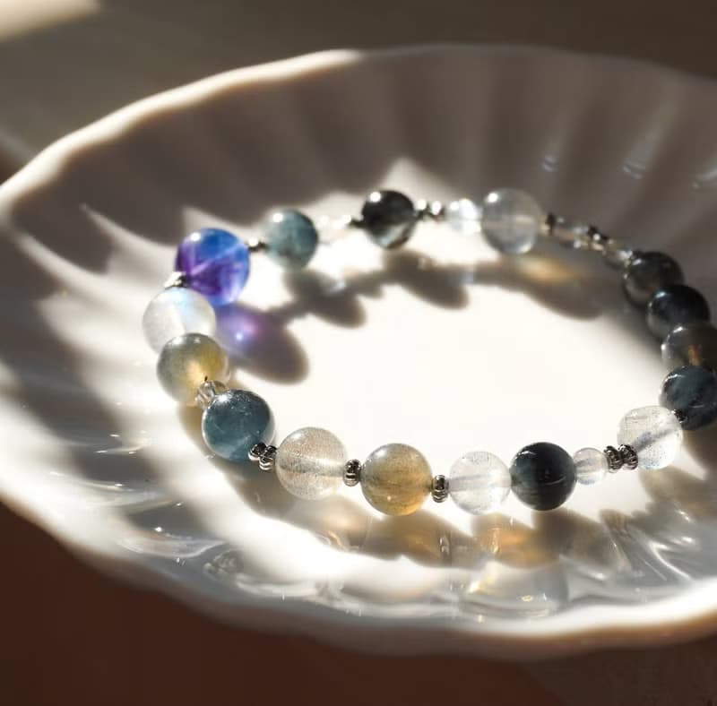 紫藍 螢石 魔鬼海藍寶 灰體 彩光 拉長石 水晶 手鍊 手鏈 藍星花