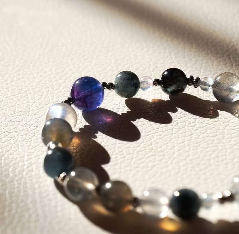 紫藍 螢石 魔鬼海藍寶 灰體 彩光 拉長石 水晶 手鍊 手鏈 藍星花