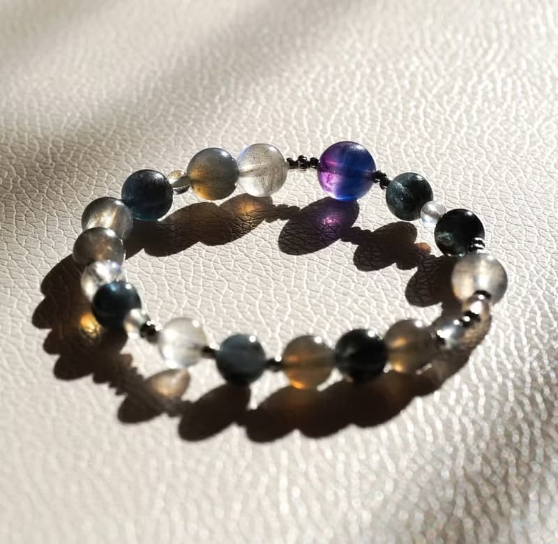 紫藍 螢石 魔鬼海藍寶 灰體 彩光 拉長石 水晶 手鍊 手鏈 藍星花