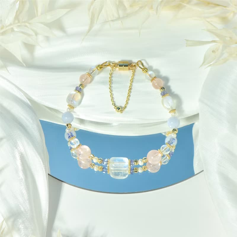 在月光下優雅漫步 - 藍月光 丹泉石 摩根石 藍紋瑪瑙 天然石手鍊