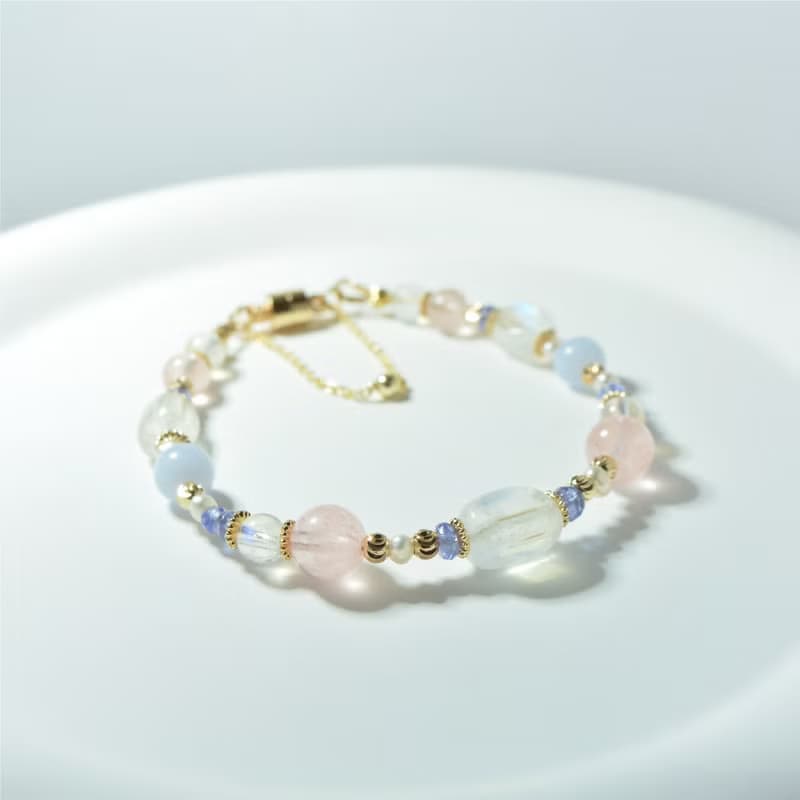 在月光下優雅漫步 - 藍月光 丹泉石 摩根石 藍紋瑪瑙 天然石手鍊