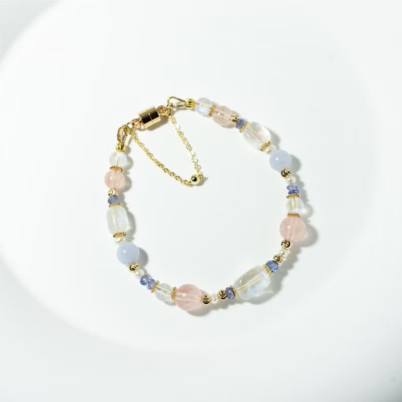 在月光下優雅漫步 - 藍月光 丹泉石 摩根石 藍紋瑪瑙 天然石手鍊