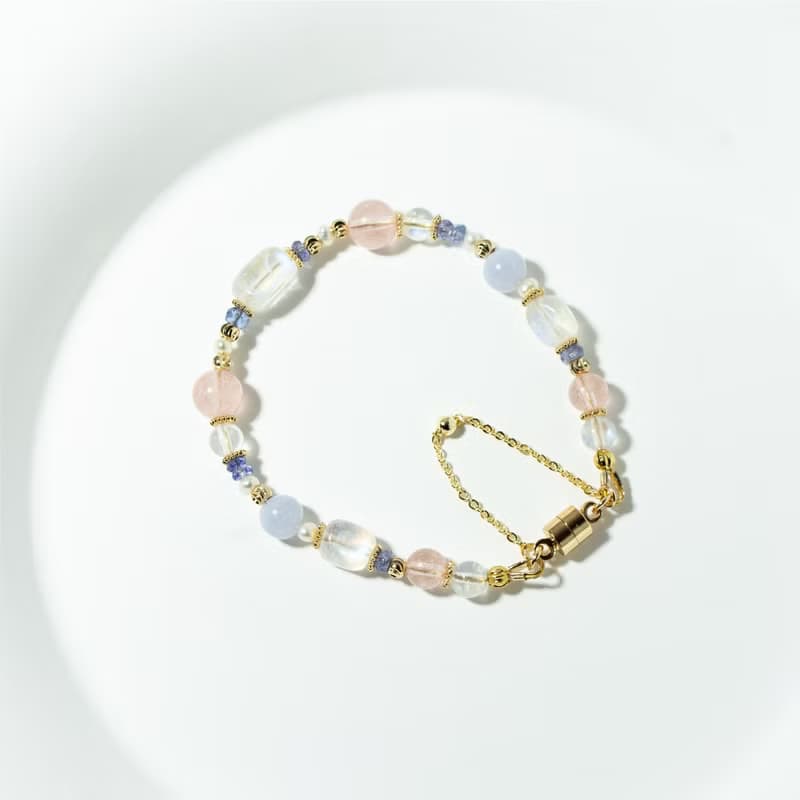 在月光下優雅漫步 - 藍月光 丹泉石 摩根石 藍紋瑪瑙 天然石手鍊