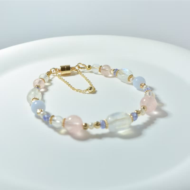 在月光下優雅漫步 - 藍月光 丹泉石 摩根石 藍紋瑪瑙 天然石手鍊