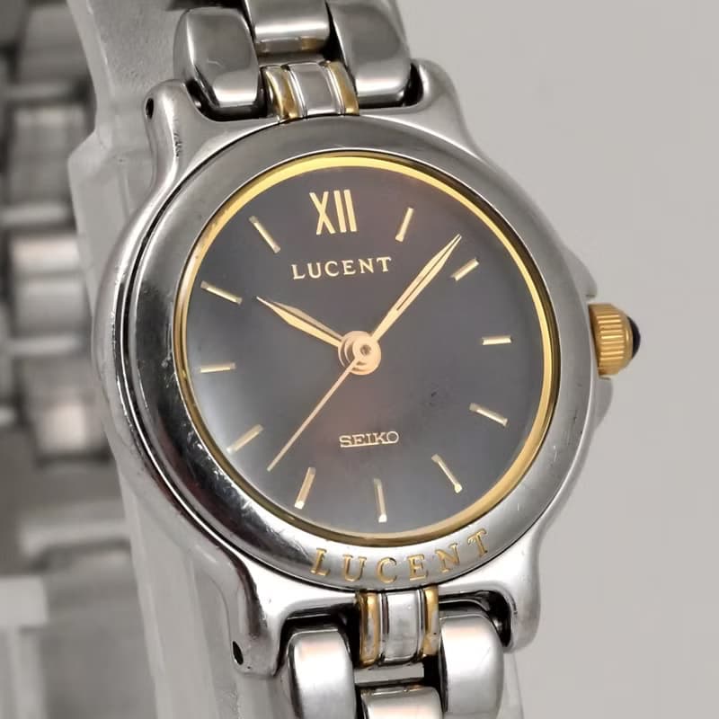 SEIKO LUCENT 女性用腕時計 クォーツ 1F21-0G90 22mm Black Dial ツートンブレスレット 手錶 古董錶 復古手錶