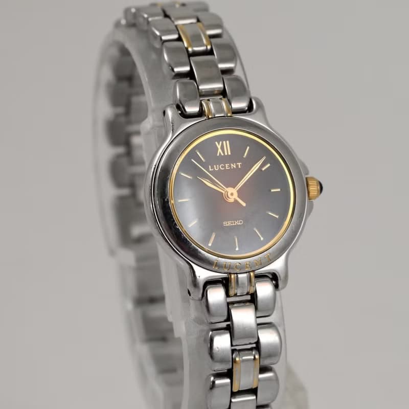 SEIKO LUCENT 女性用腕時計 クォーツ 1F21-0G90 22mm Black Dial ツートンブレスレット 手錶 古董錶 復古手錶